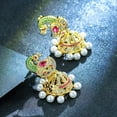 thumbnail image 4 of Vintage Multicolor Yellow Gold Plated CZ Women Dangle Drop Ethnic Pearl Earrings, 4 of 8