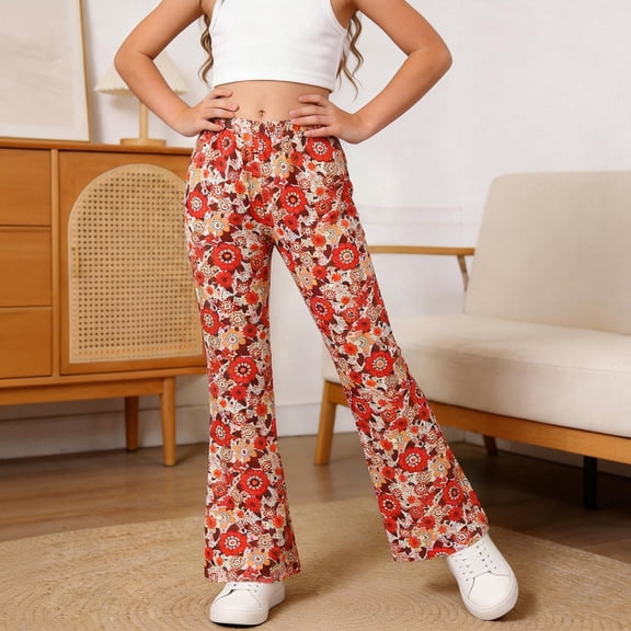 NinXxx Girls Wide Leg Sporty Pants School Supplies Flared Trousers 1-14Y Red 13-14 Years