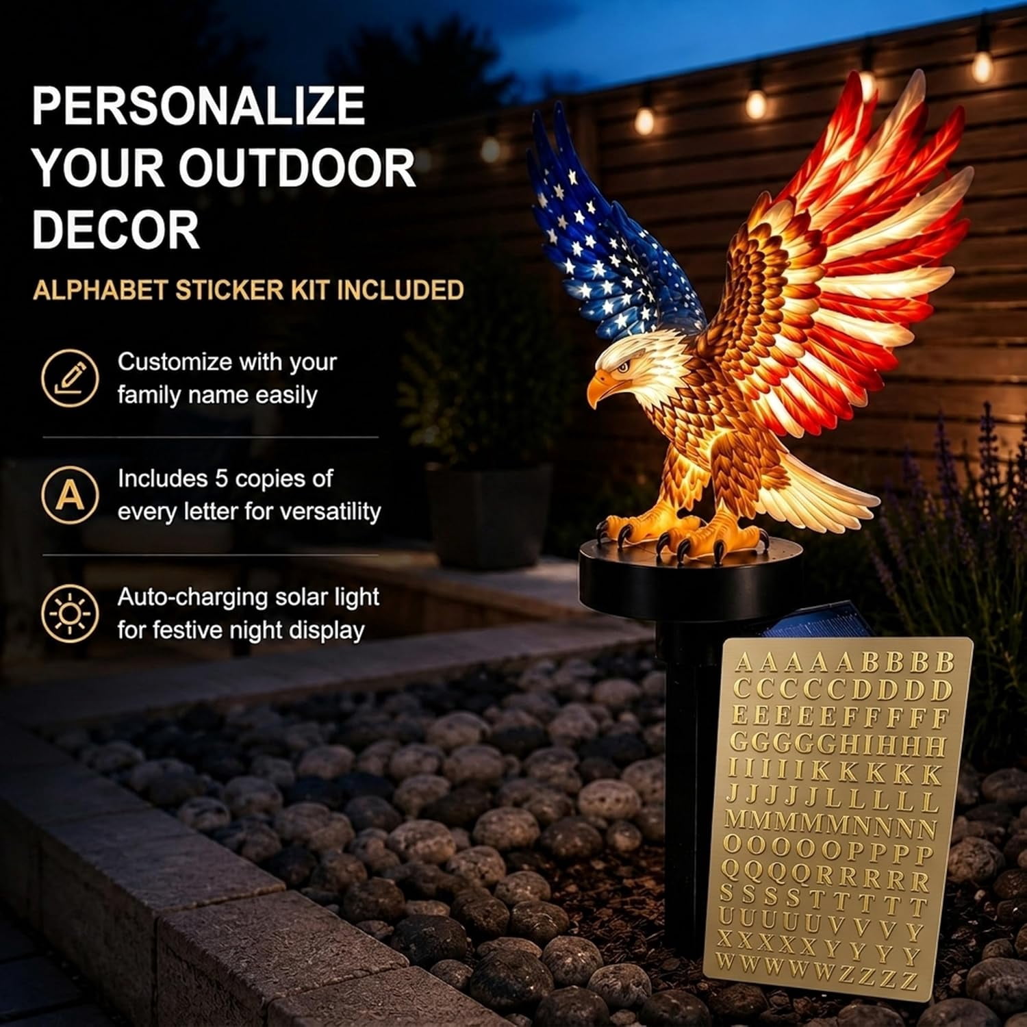 Personalized Solar Eagle Garden Light, America 250th Anniversary