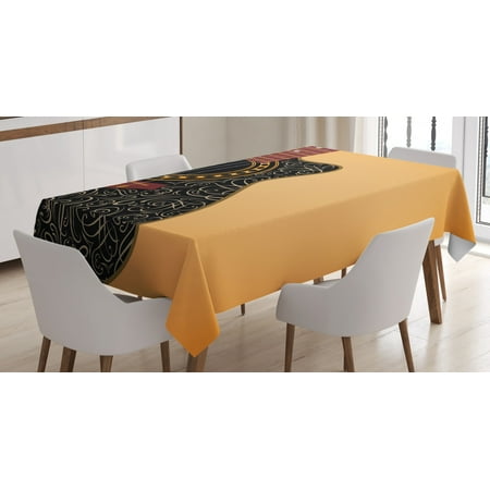 

Guitar Tablecloth Clipped Guitar with Vintage Floral Folk Ornaments Musician Hobbies Rectangular Table Cover for Dining Room Kitchen 52 X 70 Inches Pale Orange Black Maroon by Ambesonne