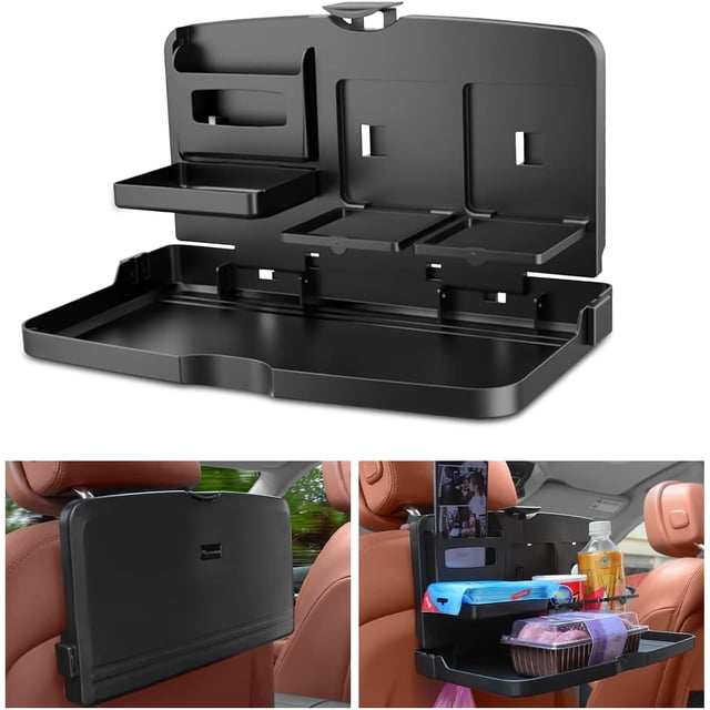Mesa con bandeja para automóvil, escritorio con bandeja plegable portátil multifuncional para asiento trasero de automóvil, escritorio para computadora para automóvil, se adapta a la mayoría