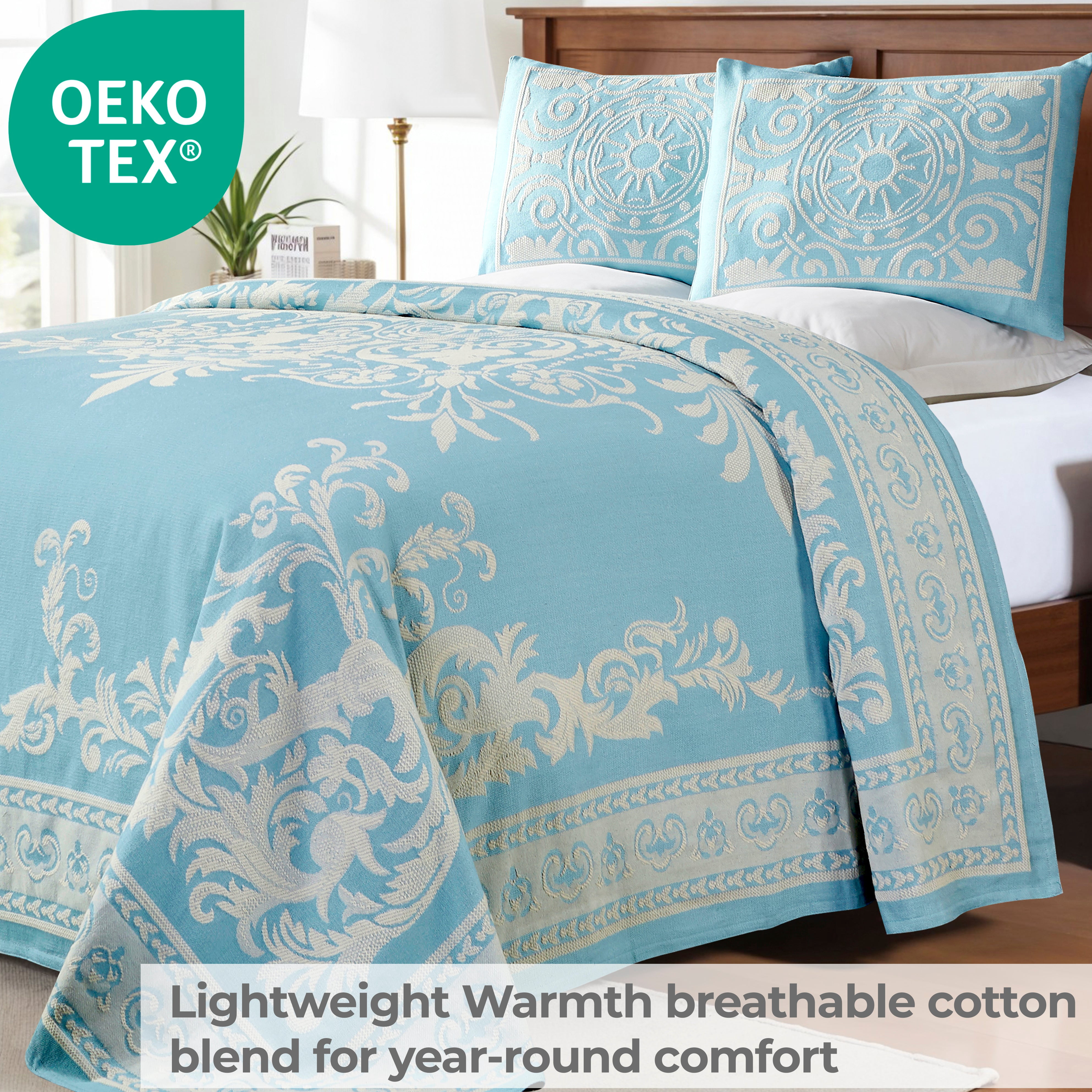 Superior Woven Jacquard Bedspread Set King Size, 3-Piece Lightweight All Seasons Coverlet, Aqua
