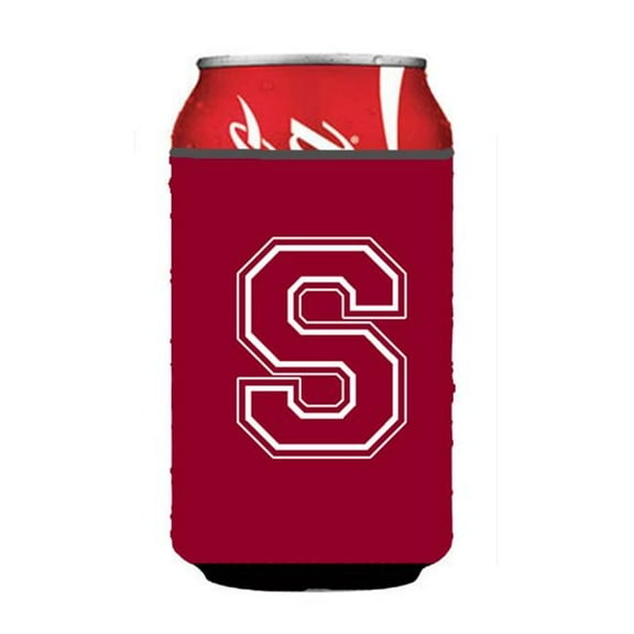 Letter S Initial Monogram - Maroon And White Can Or Bottle  Hugger
