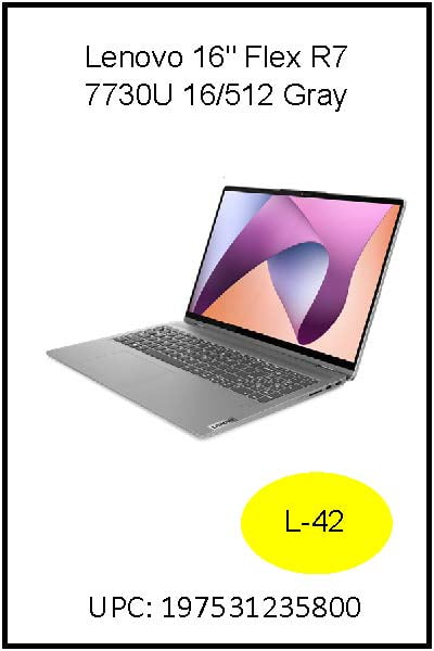 Lenovo, 2-in-1 Touch Laptop, 16 inch WUXGA, AMD Ryzen 7-7730U