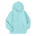 thumbnail image 5 of newwalpole Girls Zip Up Hoodie Kids Full Zipper Hooded Sweatshirt Jacket Kangaroo Pocket, Casual Hoodies, Lightweight Jacket(Sky Blue,13-14 Years), 5 of 9