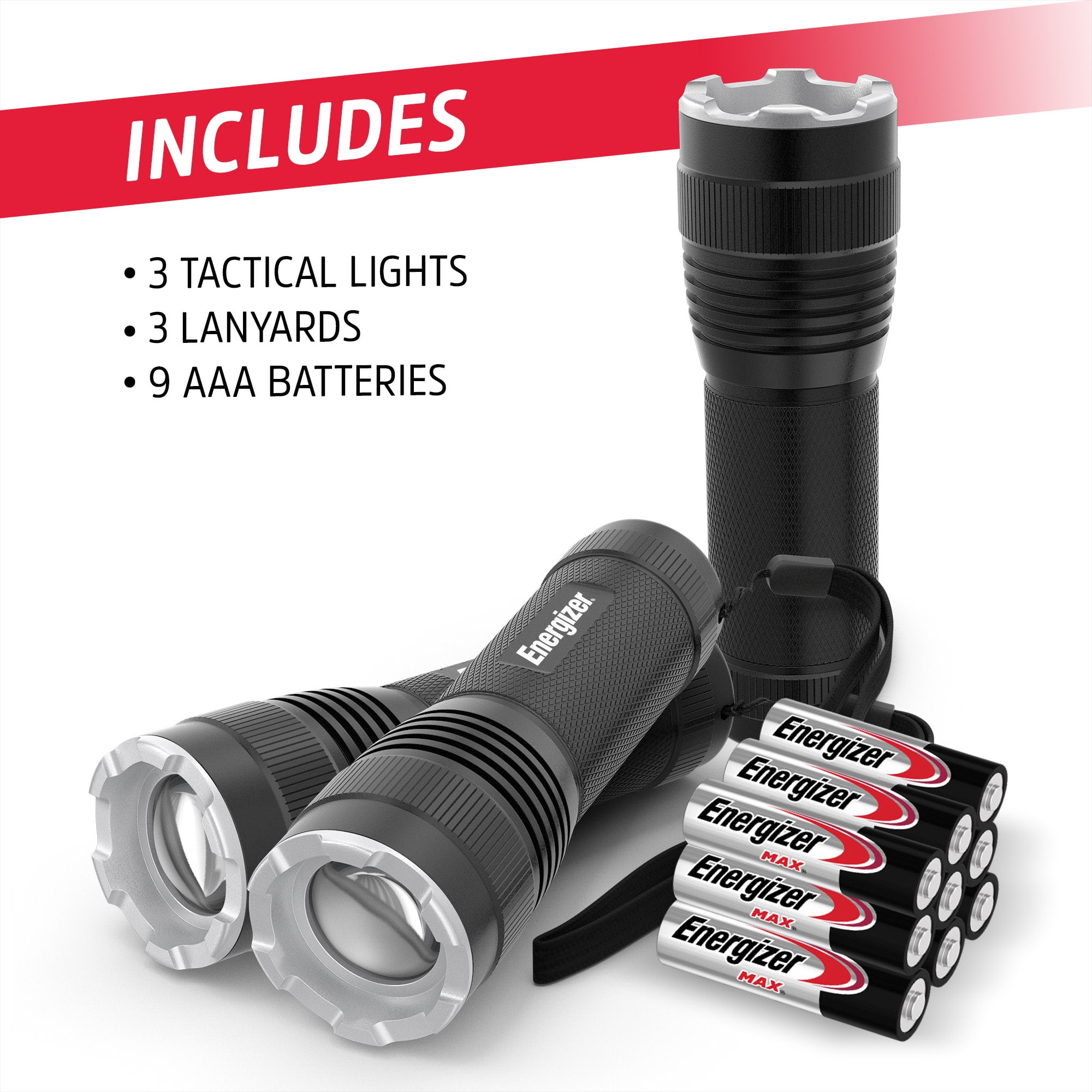 Energizer Tactical Mini LED Flashlights (3 Pack), Bright 375 Lumens, Durable Metal Body, Pocket Torch for Camping, EDC, Emergency, Running and Hunting, Batteries Included