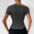 thumbnail image 4 of Women One Shoulder Ruched Short Sleeve T Shirt Summer Fashion Casual Solid Color Slim Fit Tee Top Streetwear, 4 of 6