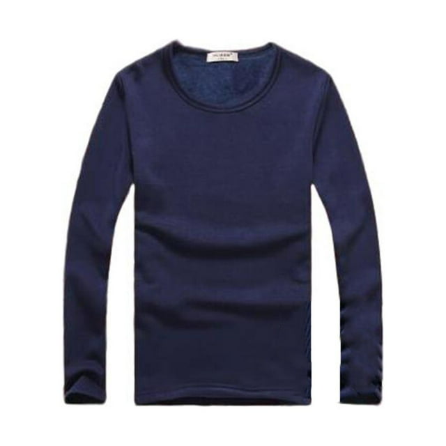 Minnieouse Top básico para hombre, ropa interior cálida de manga larga con cuello redondo, Base para clima frío, ropa de Color sólido, Jersey, Camisetas METRO Espesar azul oscuro