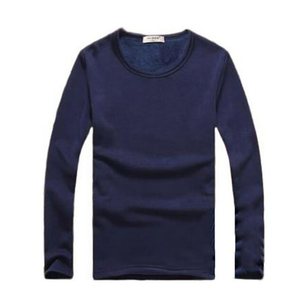 Minnieouse Top básico para hombre, ropa interior cálida de manga larga con cuello redondo, Base para clima frío, ropa de Color sólido, Jersey, Camisetas METRO Espesar azul oscuro