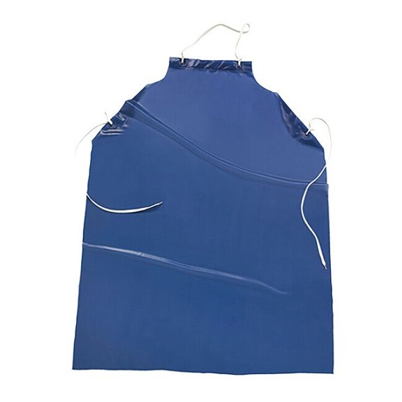 Disposable Bib Apron, Vinyl, 6 mil, 45 in, Blue, 45 in x 36 in, 12 PK