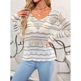thumbnail image 3 of Womens Crochet Knit Sweater Hollow Out Striped Tops Beach Vacation Cruise Outfits White L, 3 of 6