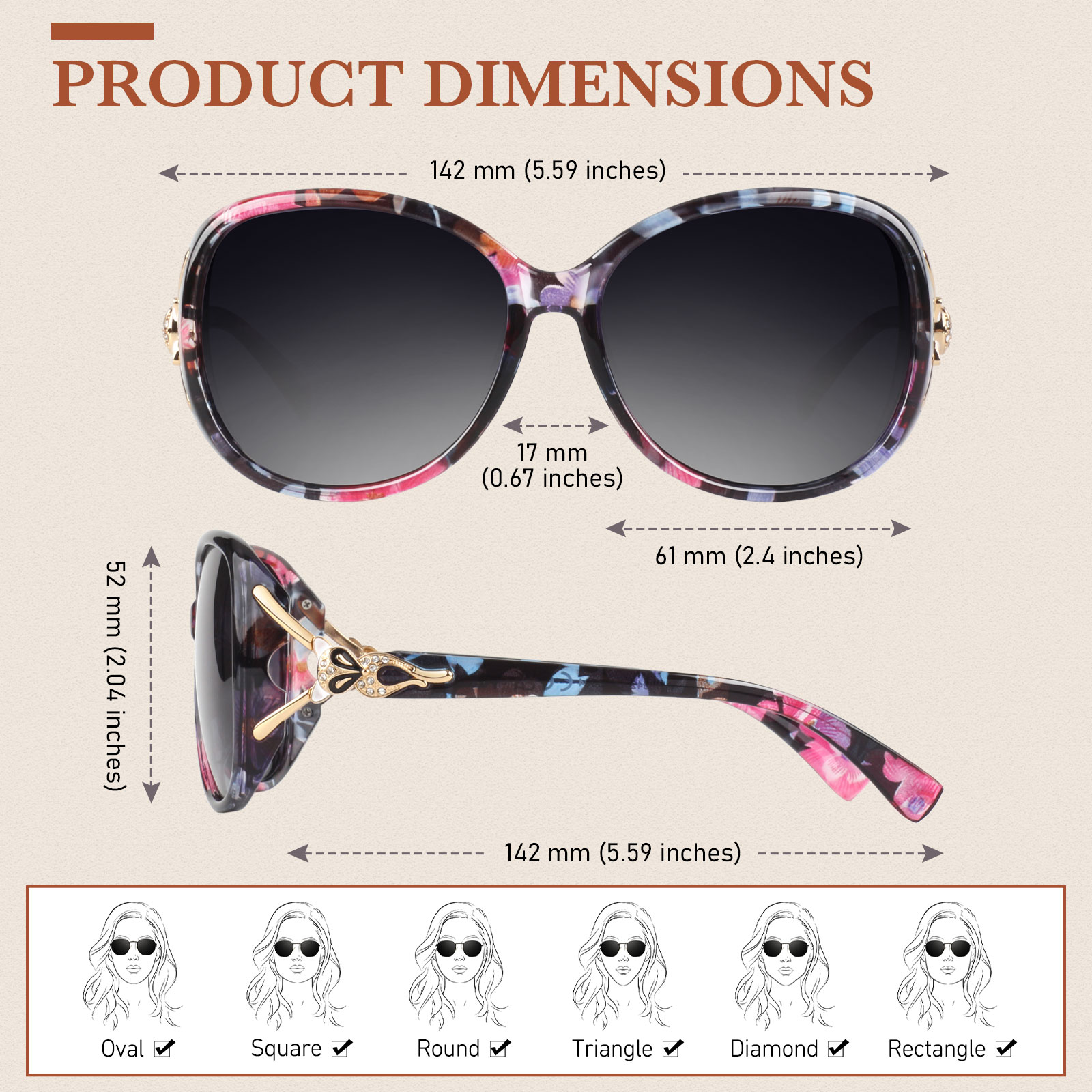 Sunier Oversized Butterfly Polarized Sunglasses, Black (2 Pair) photo 5