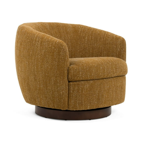 Benjara Reno Windy 34" Swivel Accent Chair- Yellow Polyester- Wood Base