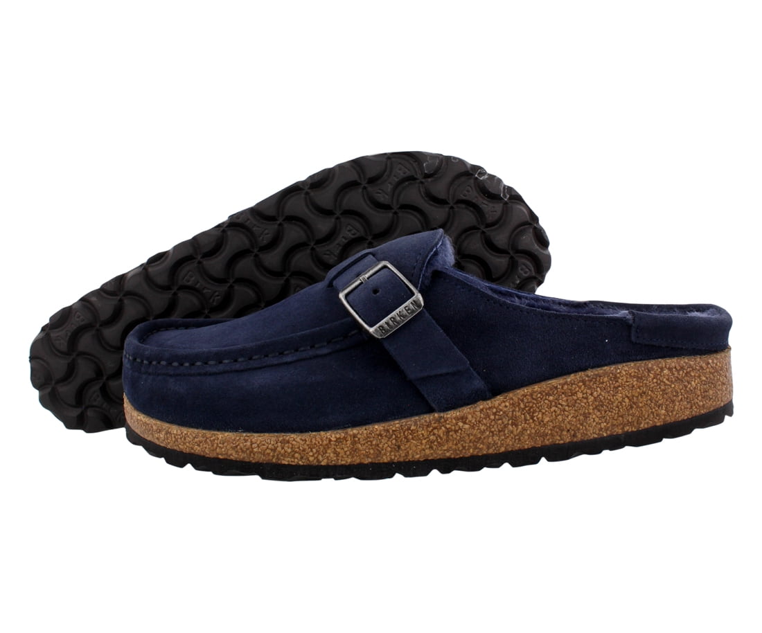 navy shearling birkenstocks