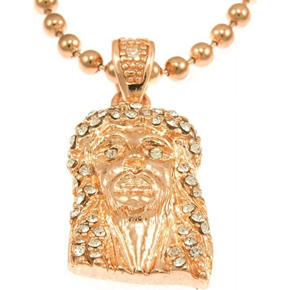 Hot New Rose Gold Tone Lord Jesus Face Pendant Mini Pave Cz Stones Necklace 30" Ball Chain