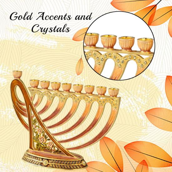 Hand Painted Enamel Menorah with Earthy Tones and Crystals photo 5