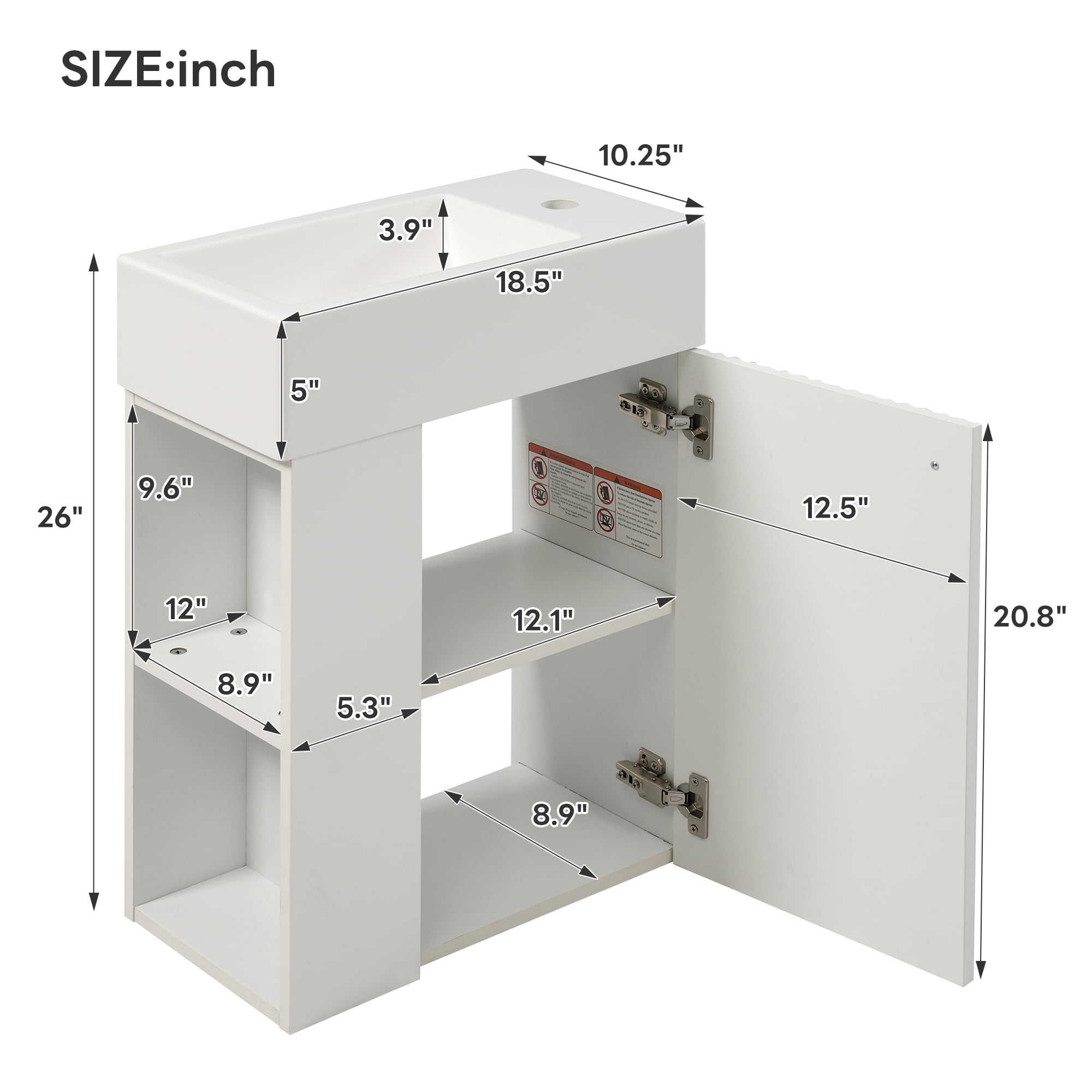 MAYEERTY 18.5" Modern Floating Bathroom Vanity - Resin Basin, Left-Side Storage for Small Bathrooms