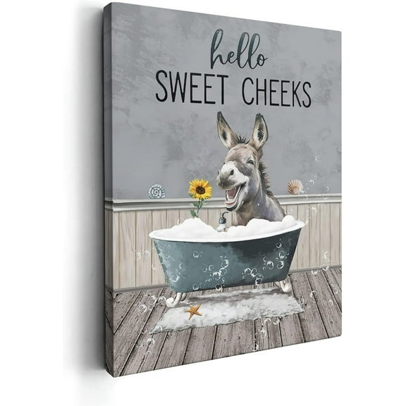 Donkey Bathroom Decor Wall Art Funny Donkey Sitting in Bathtub Poster Farmhouse Donkey Bathroom Picture Print Painting Wall Décor for Bathroom Toilet Unframed Artwork