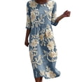 thumbnail image 3 of VBVC Women's and Women's Plus 3/4 Sleeve Midi Dress, Summer Casual Crew Neck Dress For Women, Ladies' Loose Fit Floral Dress with Pockets,Light Blue,S-5XL, 3 of 8