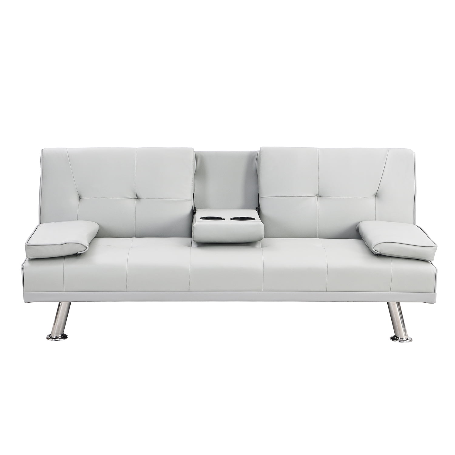 Kadyn Futon Sofa, Mid Century Sofa Bed with Armrest, Leather Futon for Office, White Kadyn Futon Sofa, Mid Century Sofa Bed with Armrest, Leather Futon for Office, White