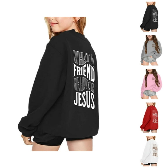 Christian Sweatshirts for Girls What A Friend We Have In Jesus Cute Graphic Crewneck Sweatshirt Pullover Tops