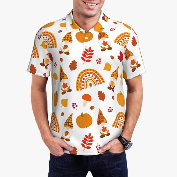 Balery Fall Gnomes Harvest Camisa Polo de Hombre con Estampado, de Manga Corta y Tejido Medio, Camisa Tipo Golf Polo-Medium