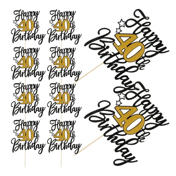 OUNONA 10Pcs Glittery Black and Plated Gold Birthday Cake Picks for Elegant 40Th Birthday and Anniversary Decor
