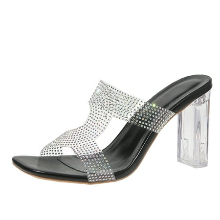 

YUHAOTIN Stiletto Heels for Women Sexy Platform Ladies Fashion Transparent Rhinestone Square Open Toe Buckle Thick High Heeled Sandals Most Comfortable High Heels Summer Sandals for Women 2024 Wedge