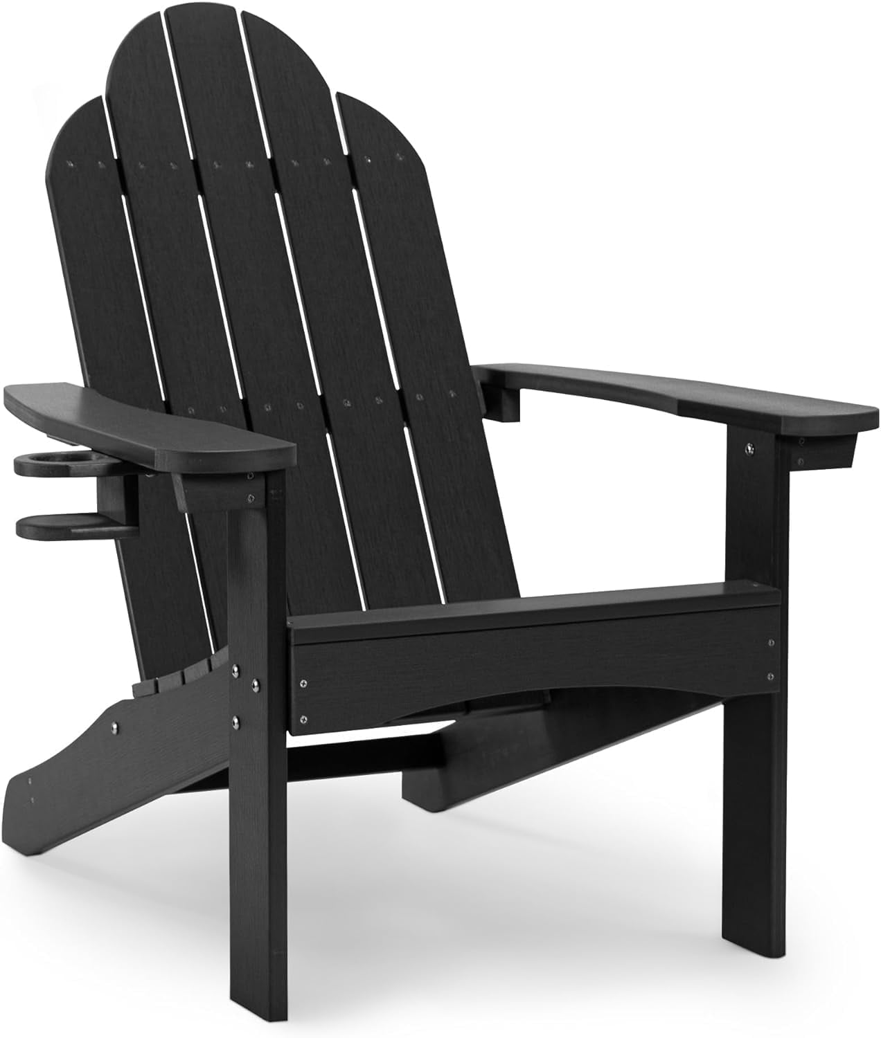 Dycanpo Adirondack Chair with Cup Holder, 300lbs Weather Resistant, Black