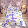 thumbnail image 2 of Meiyoeat Cute Floral Letter L Full Size Comforter Sets for Girls Kids, Cartoon Daisy Groovy Bedding Sets, Purple, Reversible, 3pcs, 2 of 6
