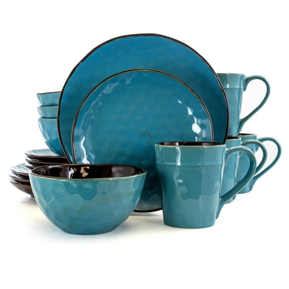 Elama Sea Glass 16 Pieces Round Stoneware Dinnerware Set in Turquoise