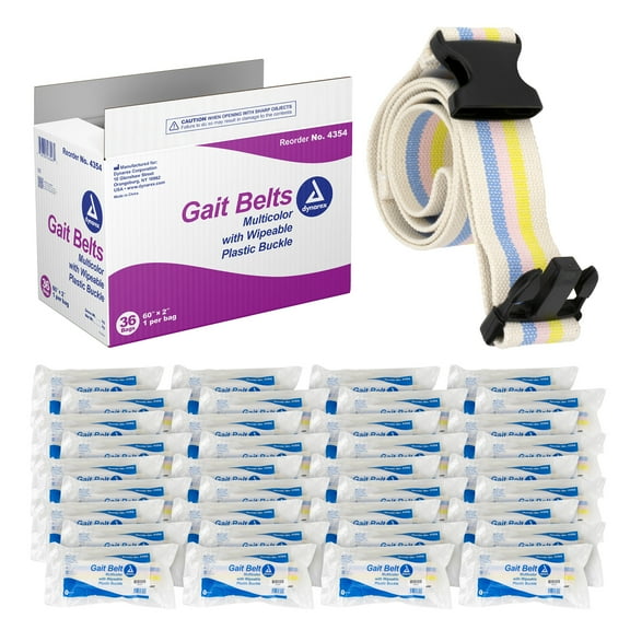 Dynarex Standard Gait Belt Provides a Safe and Secure Hold for use During Physical Therapy, Patient Transfers and Lifts, or for Support Walking with Assistance, Multi-Color, 36 Standard Gait Belts