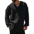 thumbnail image 3 of HUANBAI Casual Seaside Men's Linen Solid Color Long Sleeved Shirt Men, 3 of 5