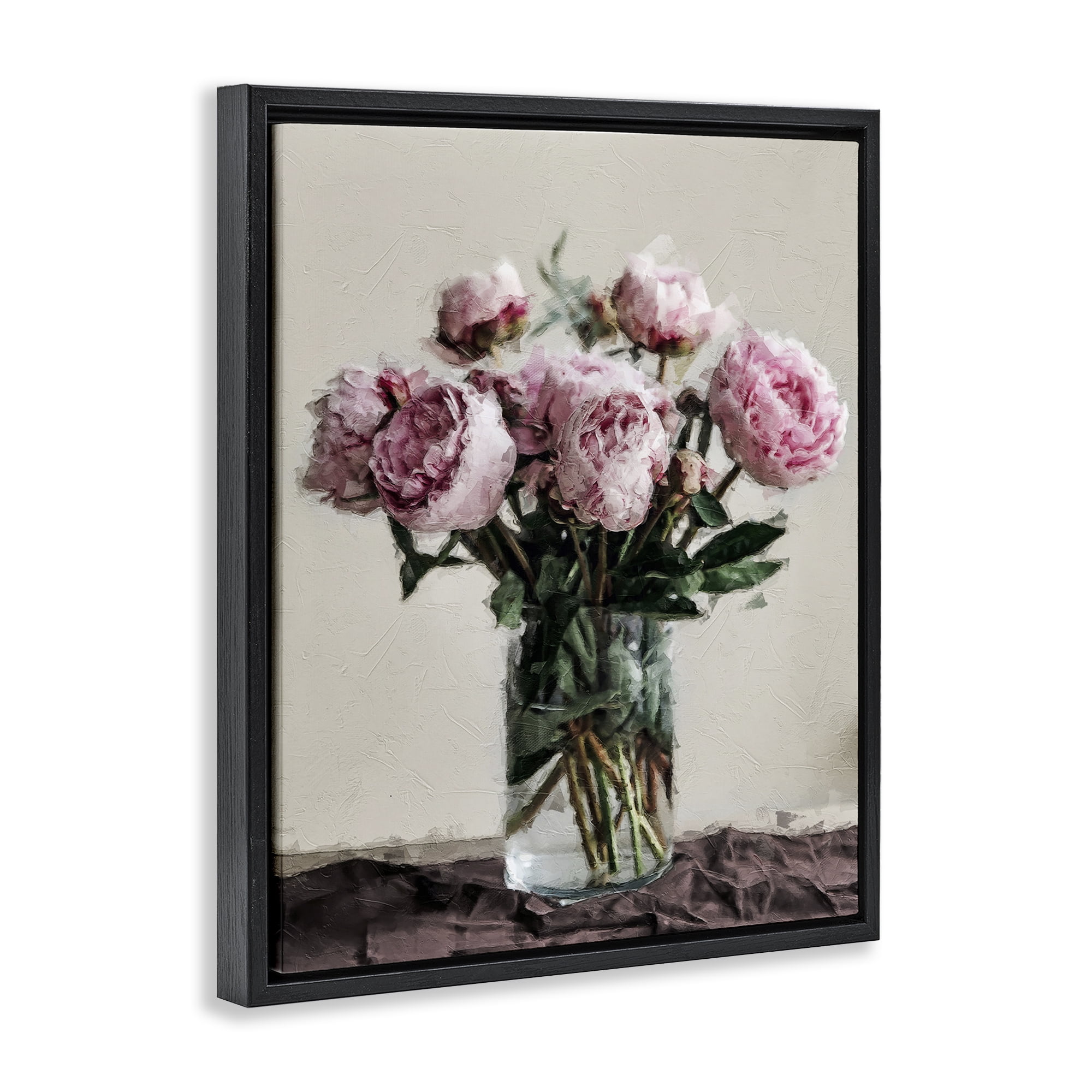 Stupell Industries Jar Of Roses Botanical & Floral Painting Black Floater Framed Art Print Wall Art, 25 x 31