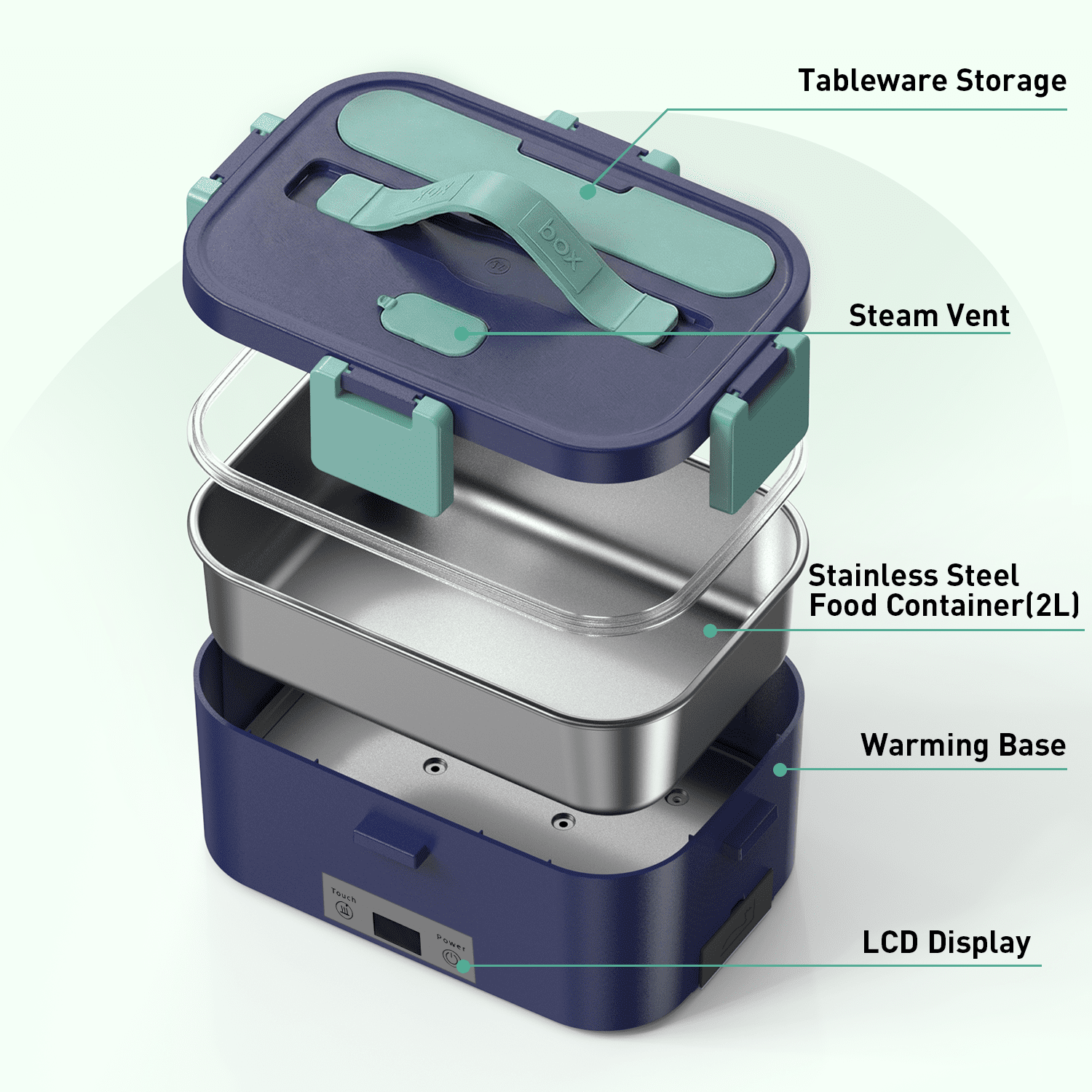 Electric Lunch Box Food Heater, Upgrade 100W High Power Portable Food Warmer, Heated Lunch Box for Adults Car/Home with 2L Removable Stainless Steel Container, 12V/24V/110V/220V