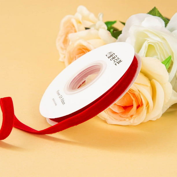 Cinta de terciopelo rojo de 1 cm con bordes con alambre - 7 yardas para envoltorios de regalos, lazos, decoraciones navideñas y manualidades caseras