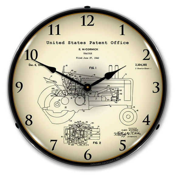 Collectable Sign and Clock 1942 John Deere McCormick Tractor Patent  LED Lighted Premium Wall Clock