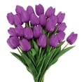 thumbnail image 1 of Uxcell 24Pcs Tulipanes Falsos Flores Artificiales, Tulipanes Artificiales de PU que Parecen Reales con Tallos, Morado, 1 of 6