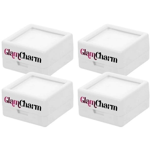 Caja Reutilizable para Joyería GlamWhite3 4Pzas Blanco 3x3x1.7cm Plástico Interior Terciopelo Joyero con Logo.