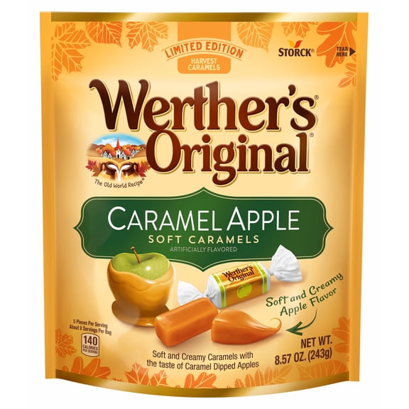 Werther's Original Limited Edition Fall Harvest Caramel Apple Soft Caramels, 8.57 oz Bag