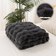 thumbnail image 7 of VK·LIVING Thick Ribbed Faux Rabbit Fur Cozy Reversible Throw Blanket,Super Soft 3D Striped Fuzzy Cozy Blankets,Dark Gray,90"x 90", 7 of 7