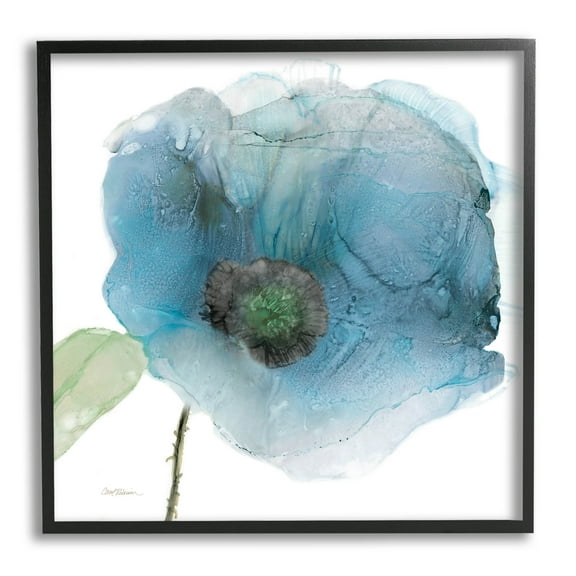 Stupell Industries Abstract Blue Flower Shape Graphic Art Black Framed Art Print Wall Art, Design by Carol Robinson
