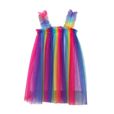 

BULLPIANO Littler Girls Suspender Mesh Dress Sleeveness Colorful Tulle Tutu Puffy Princess Skirt