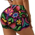 thumbnail image 2 of Xecao Colorful Floral Embroidery Mexican Print Workout Shorts for Women Soft Smooth Gym Yoga Scrunch Active Tennis Workout Running Shorts, 2 of 9