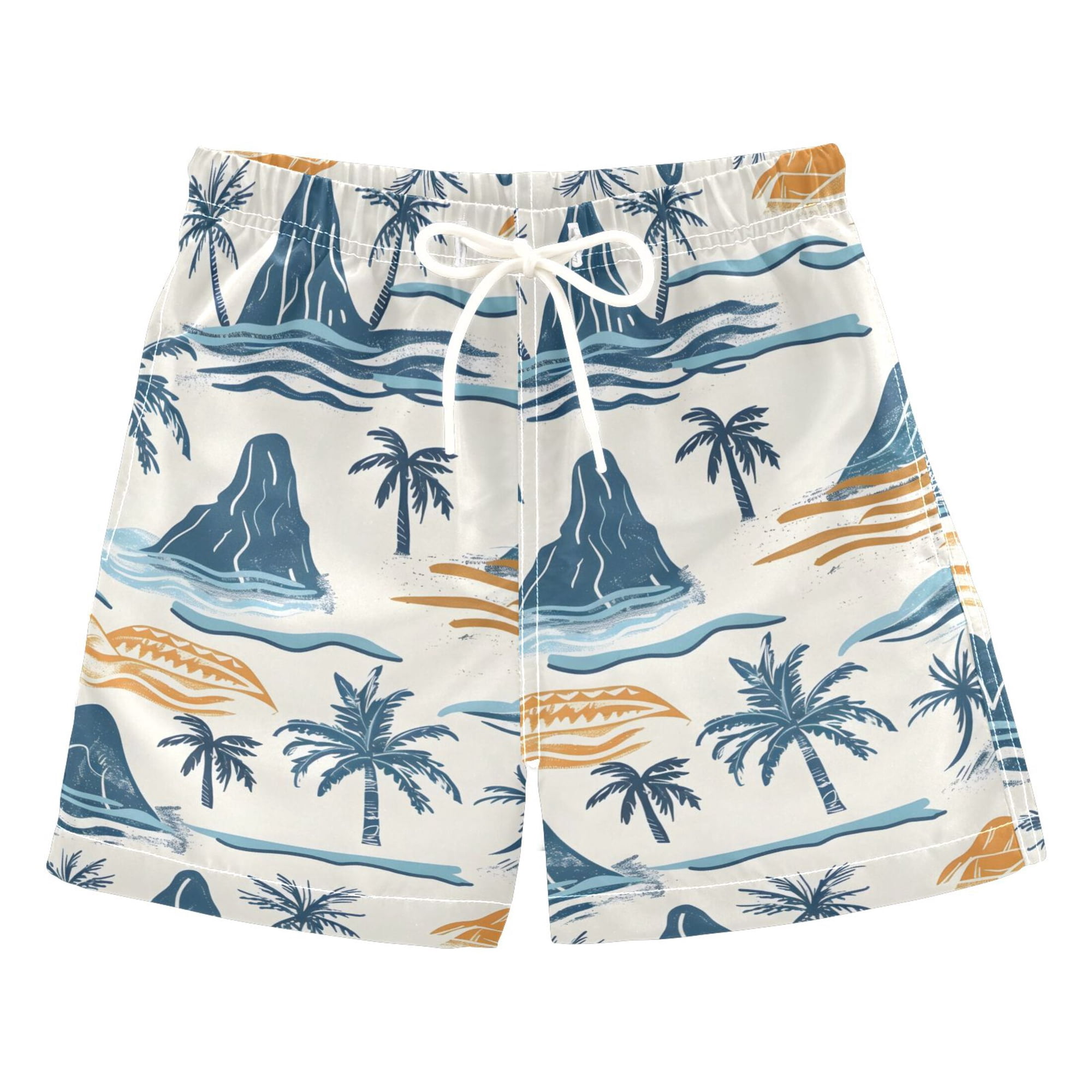 joogoo Boys Swim Trunks Summer Island Tree Beach Board Shorts Drawstring Swimsuit XS