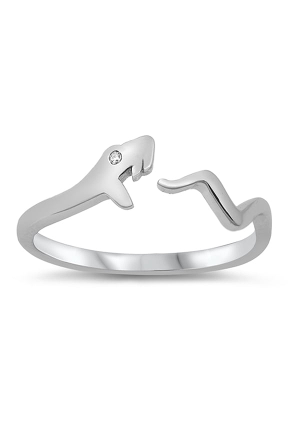 Clear Cubic Zirconia Zig Zag Snake Open Ring .925 Sterling Silver Band White Jewelry Female Size 10