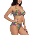 thumbnail image 2 of Kdxio Colorful Dinosaur Print Women's 2 Piece High Waisted Wrap Spaghetti Strap Summer Swimsuit Bikini Set-Medium, 2 of 7