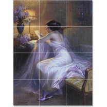 Ceramic Tile Mural-Delphin Enjolras Women Painting 53. 12.75" w x 17" h using (12) 4.25 x 4.25 ceramic tiles