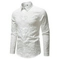 thumbnail image 6 of MIXUE Mens Casual Button Down Shirts Solid Color Lapel Lapel Cardigan Loose Comfortable Trendy Business Floral Long Sleeve Shirt Tops Daily-Wear,White,L, 6 of 9