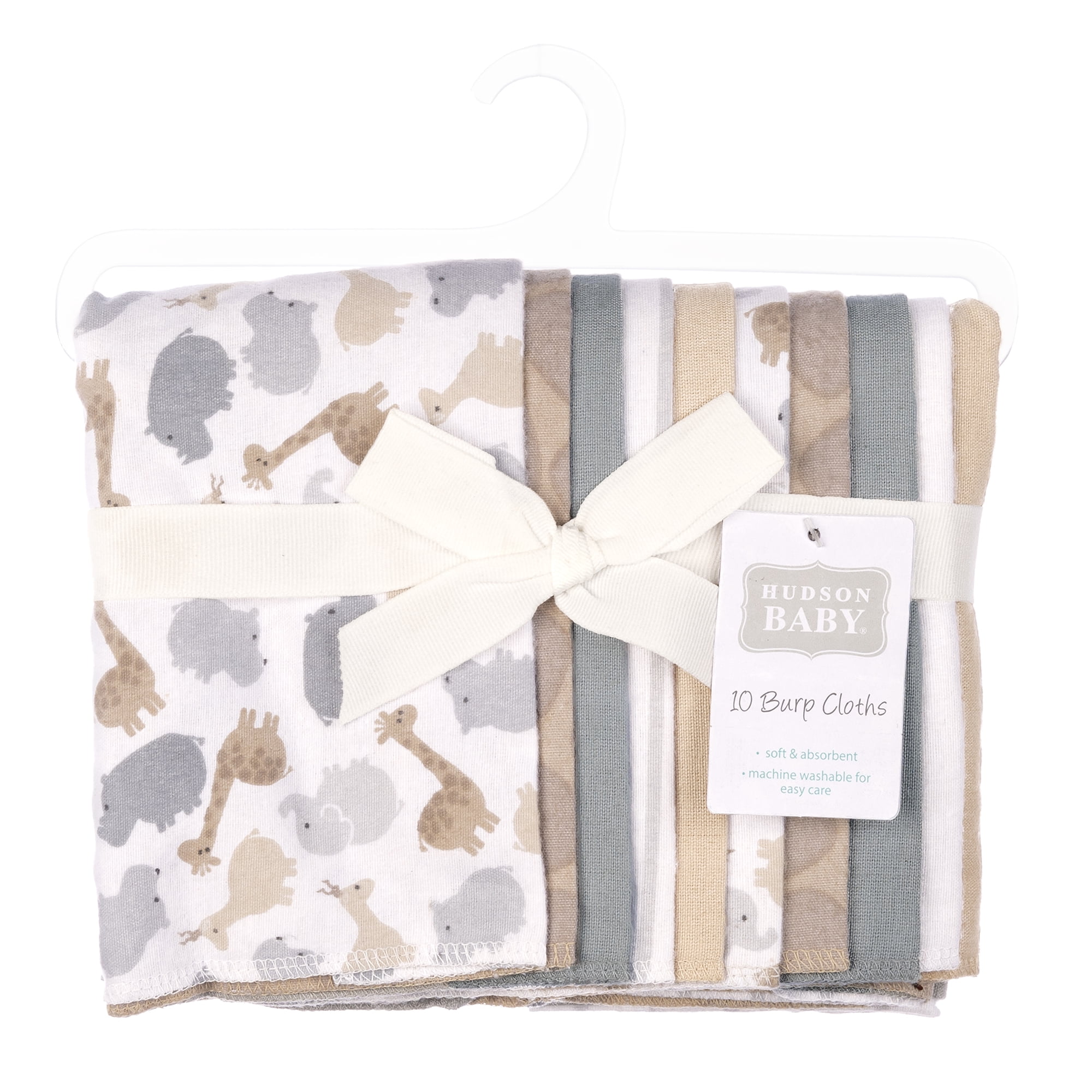 Hudson Baby Unisex Baby Cotton Poly Flannel Burp Cloths, Safari Friends 10-Pack, One Size